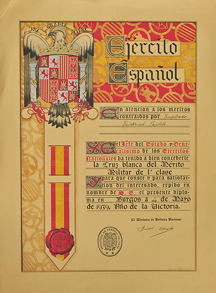 Award document to the Order of Military Merit - non combatant